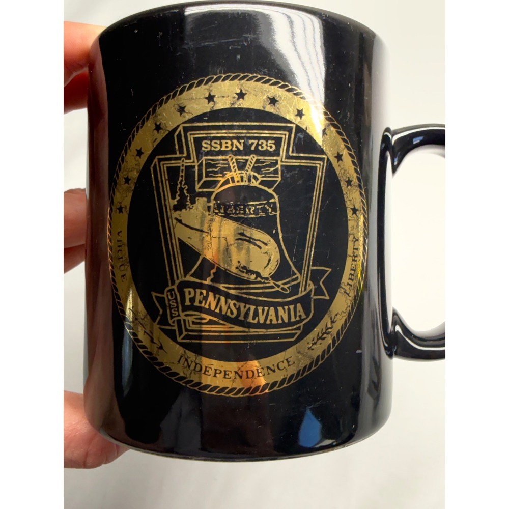 USS Pennsylvania SSBN 735 Submarine Launch Commemorative Black Gold Ceramic Mug